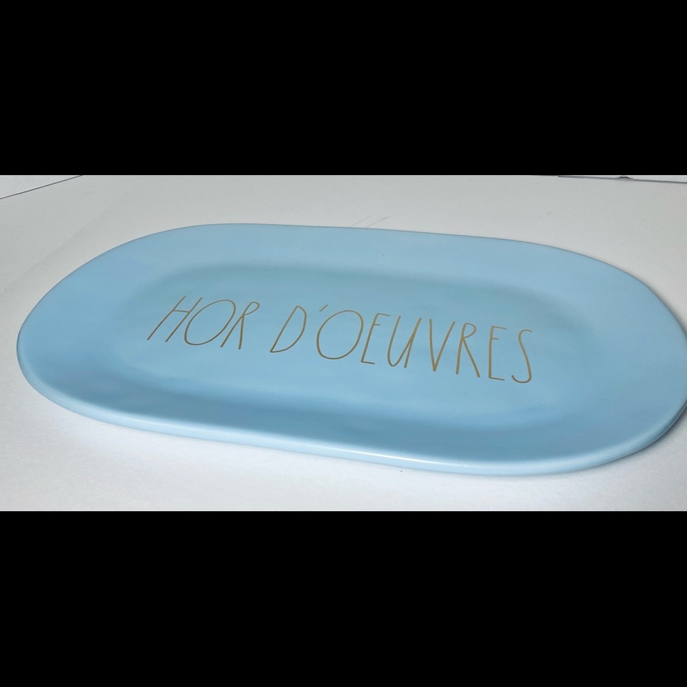 Rae Dunn HOR D'OEUVRES blue/gold serving platter - Picture 14 of 16